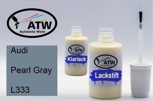 Audi, Pearl Gray, L333: 20ml Lackstift + 20ml Klarlack - Set, von ATW Autoteile West.